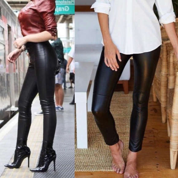🆕High Waist Faux Leather Leggings Glossy - Picture 2 of 12